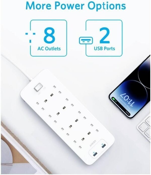 Anker 342 Power Strip with 8 AC Outlets & 2 USB Ports (12W Extension) - Image 4