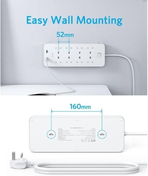 Anker 342 Power Strip with 8 AC Outlets & 2 USB Ports (12W Extension) - Image 2
