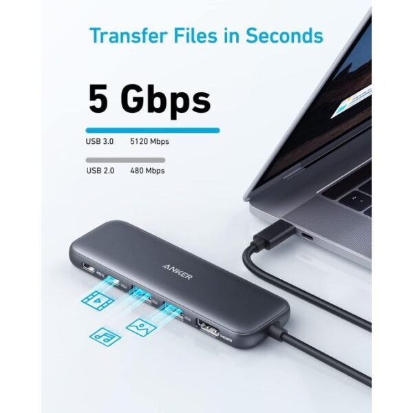 Anker USB C Hub, 5-in-1 USB C to HDMI Splitter with 4K Display, 1 x Powered USB-C 5Gbps & 2×Powered USB-A 3.0 5Gbps Data Ports - Gray - Image 5