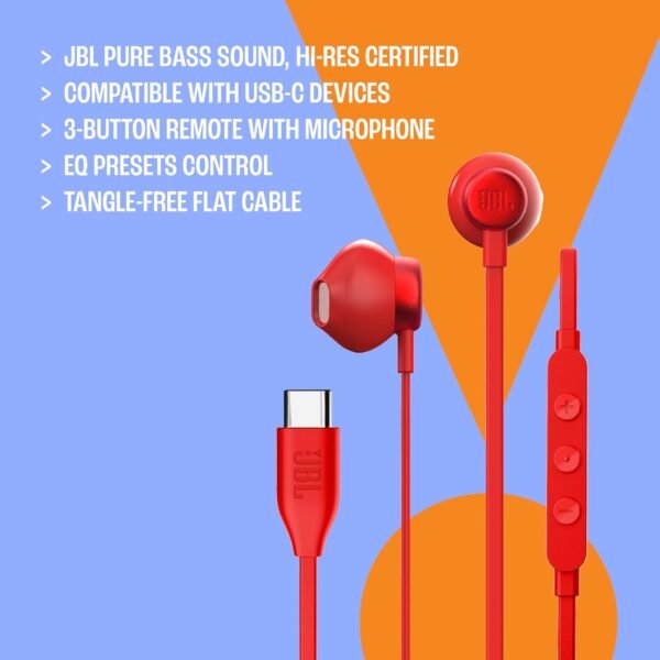 JBL Tune 110 Wired In-Ear Headphones – Pure Bass Sound, Noise-Isolating Earbuds, 1-Button Remote with Mic, Tangle-Free Flat Cable, Compatible with Android & iOS – Black - Image 4