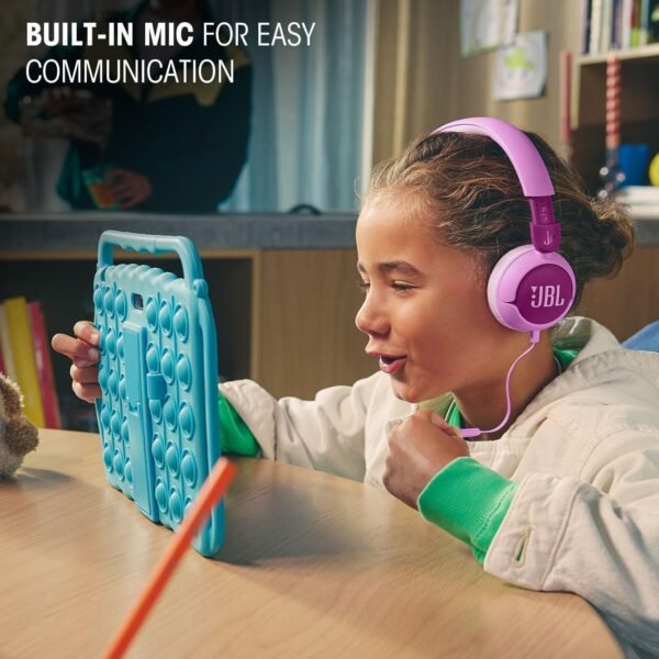 JBL Junior 320 Kids Wired On-Ear Headphones, Safe Sound (<85dB), Built-In Mic, Soft Padded Headband, Comfortable Ear Cushion, Compact and Foldable Design, Single-Side Flat Cable - Purple - Image 2