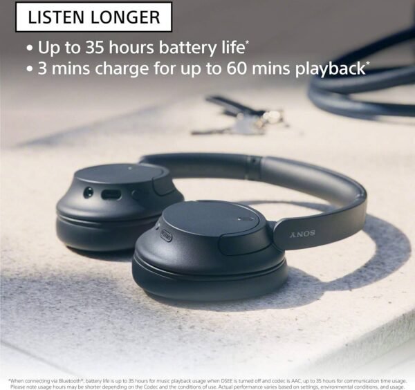 Sony WH-CH720N Active Noise Cancellation Wireless Bluetooth Over Ear Headphones with Mic, Adaptive Sound Control, Quick Charge, Up to 35Hrs Battery, Customized EQ- Black - Image 2