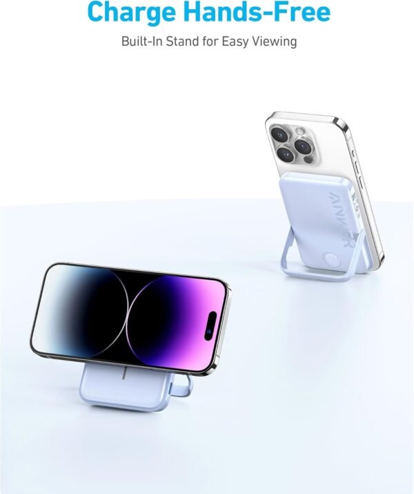 Anker Magnetic Battery (MagGo), 5,000mAh Wireless Power Bank with Foldable Stand and USB-C for iPhone 15/15 Plus/15 Pro/15 Pro Max, iPhone 14/13 Series - Black - Image 5