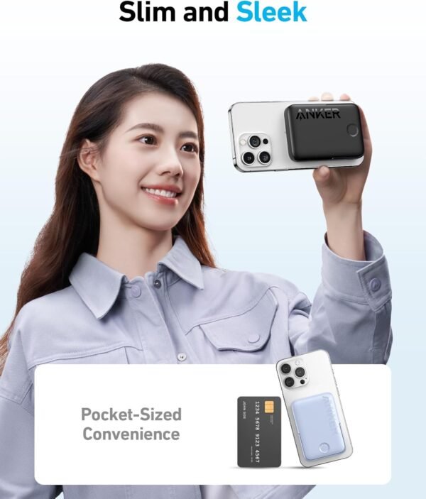 Anker Magnetic Battery (MagGo), 5,000mAh Wireless Power Bank with Foldable Stand and USB-C for iPhone 15/15 Plus/15 Pro/15 Pro Max, iPhone 14/13 Series - Black - Image 3