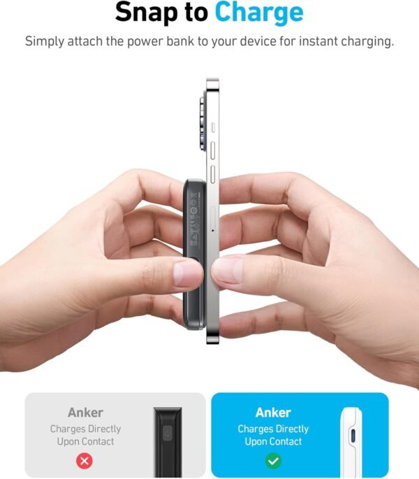 Anker Magnetic Battery (MagGo), 5,000mAh Wireless Power Bank with Foldable Stand and USB-C for iPhone 15/15 Plus/15 Pro/15 Pro Max, iPhone 14/13 Series - Black - Image 2