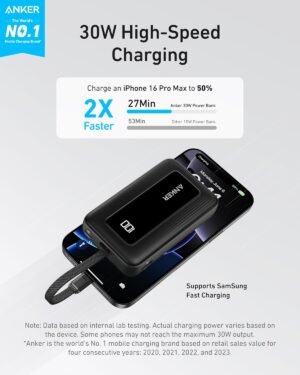 Anker Portable Charger, 10,000mAh 30W Power Bank, USB-C in and Out Fast Charging Battery Pack, Travel Essential Phone Power Bank, for iPhone 16/15, iPad, MacBook, Galaxy, Google, and More - Image 5