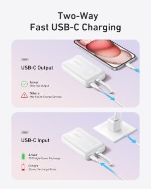 Anker Portable Charger, 10,000mAh 30W Power Bank, USB-C in and Out Fast Charging Battery Pack, Travel Essential Phone Power Bank, for iPhone 16/15, iPad, MacBook, Galaxy, Google, and More - Image 7