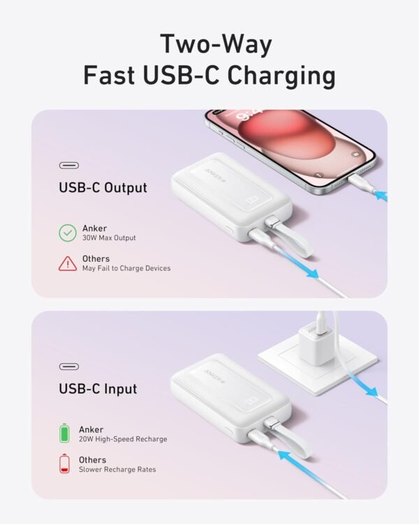 Anker Portable Charger, 10,000mAh 30W Power Bank, USB-C in and Out Fast Charging Battery Pack, Travel Essential Phone Power Bank, for iPhone 16/15, iPad, MacBook, Galaxy, Google, and More - Image 7