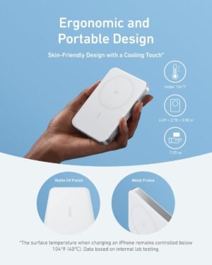 Anker MagGo Power Bank, Ultra-Slim 10,000mAh Magnetic Portable Charger, Qi2 Certified 15W Ultra-Fast MagSafe-Compatible Battery Pack, PD 30W, Ergonomic Design, For iPhone 16/15/14/13/12 Series(White) - Image 4