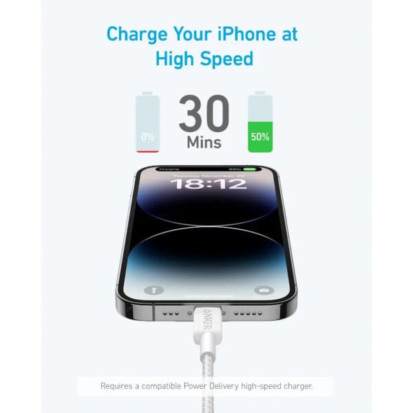 Anker 322 USB-C Lightning iPhone Cable [ 3 ft MFi Certified] Powerline II Black - Image 5