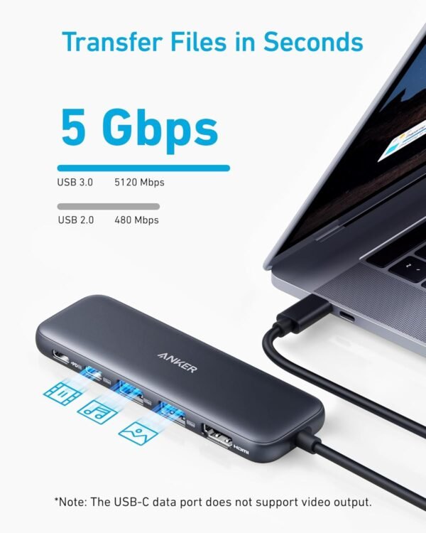 Anker 332 USB-C Hub (5-in-1) with 4K HDMI Display, 5Gbps - and 2 5Gbps USB-A Data Ports and for MacBook Pro, MacBook Air, Dell XPS, Lenovo Thinkpad, HP Laptops and More - Image 4