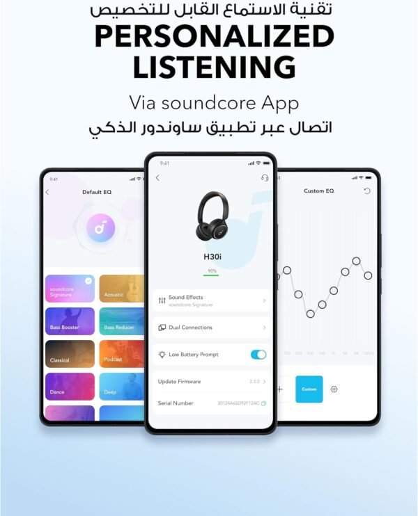 soundcore By Anker H30i Wireless On-Ear Headphones, Foldable Design, Pure Bass, 70H Playtime, Bluetooth 5.3, Lightweight and Comfortable, App Connectivity, Multipoint Connection - Image 2