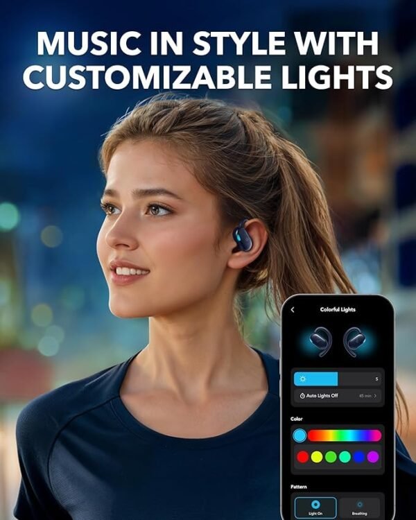 soundcore V20i by Anker Open-Ear Headphones, Adjustable Ear Hooks, Ultra-Comfort, Snug Fit, 16mm Drivers, 4 Mics, IP55, LED Lights, 36H Playtime, Fast Charging,Bluetooth 5.4, Multipoint Connection - Image 2