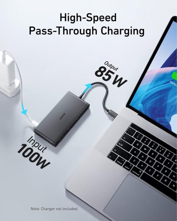 Anker USB C Hub, 552 USB-C Hub (9-in-1, 4K HDMI) with 100W Power Delivery, 4K@30Hz HDMI, 4 USB C and USB A Data Ports, Ethernet and SD/microSD Card Slot for MacBook, HP, Dell Laptops, and More - Image 3