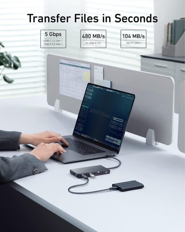 Anker USB C Hub, 552 USB-C Hub (9-in-1, 4K HDMI) with 100W Power Delivery, 4K@30Hz HDMI, 4 USB C and USB A Data Ports, Ethernet and SD/microSD Card Slot for MacBook, HP, Dell Laptops, and More - Image 4
