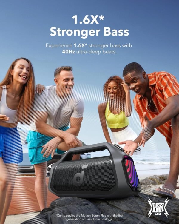 Anker soundcore Boom 2 Plus, Outdoor Speaker, 140W, 2+2 Channel, BassUp 2.0, 20H Playtime, Fast Charge, IPX7 Waterproof, RGB Lights, Power Bank, Bluetooth 5.3, Portable for Outdoors, Camping, Beach - Image 4