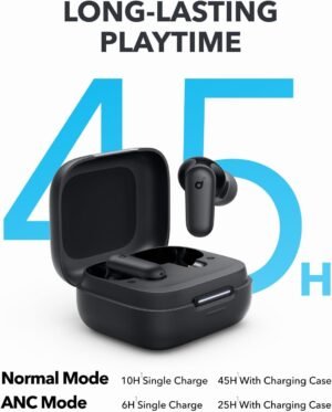 Anker Soundcore P30i by Noise Cancelling Earbuds, Strong and Smart Noise Cancelling, Powerful Bass, 45H Playtime, 2-in-1 Case and Phone Stand, IP54, Wireless Earbuds, Bluetooth 5.4 (Black) - Image 4