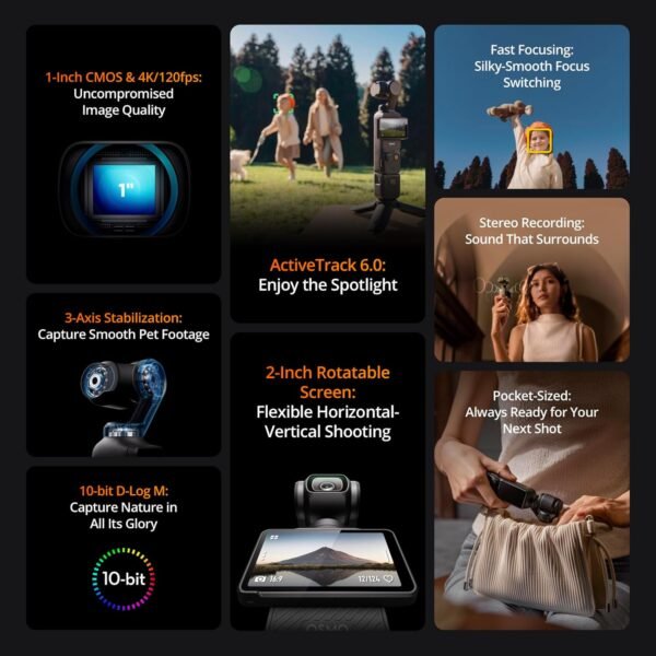 DJI Osmo Pocket 3, Vlogging Camera with 1'' CMOS & 4K/120fps Video, 3-Axis Stabilization, Face/Object Tracking, Fast Focusing, 2" Rotatable Touchscreen - Image 5