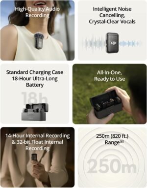 DJI Mic 2, Wireless Lavalier Microphone, Noise Cancelling, 48kHz 32-bit Float Internal Recording, 820 ft.(250m) Range, 18H Battery with Charging Case, Microphone for Camera/Phone, Vlog, Streaming - Image 6