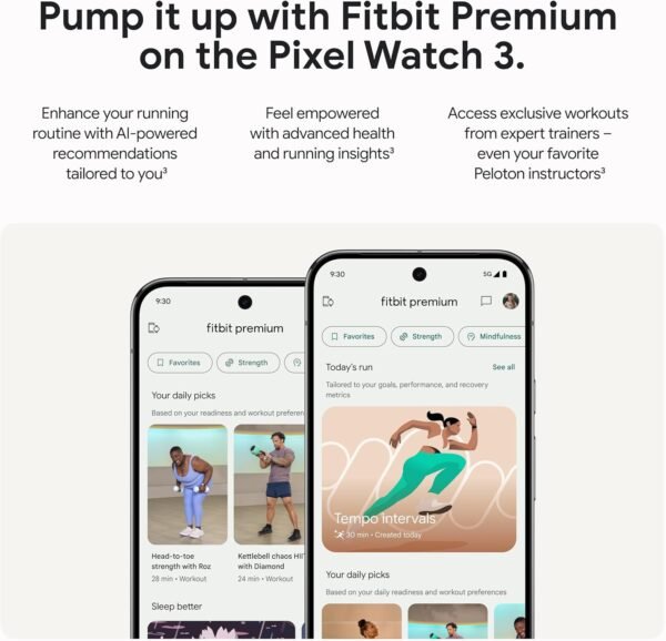 Google Pixel Watch 3 (45mm) Latest Model - Android Smartwatch, Heart Rate Tracking, Fitbit Advanced Running, Fitness Insights, 24-Hour Battery - Matte Black Aluminum Case - Obsidian Band - Wi-Fi - Image 8