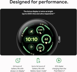 Google Pixel Watch 3 (45mm) Latest Model - Android Smartwatch, Heart Rate Tracking, Fitbit Advanced Running, Fitness Insights, 24-Hour Battery - Matte Black Aluminum Case - Obsidian Band - Wi-Fi - Image 3