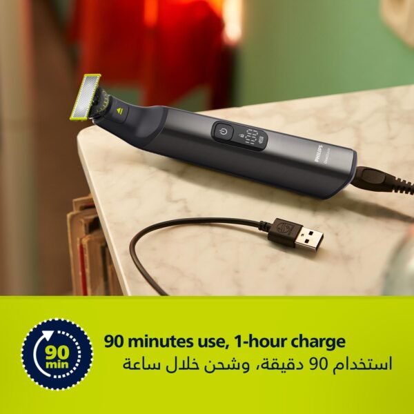 Philips OneBlade QP1424/10 | Trim, Edge & Shave Any Length | 2 Stubble Combs, Dual-Sided Blade | Wet & Dry Use, 30min Cordless - Image 4