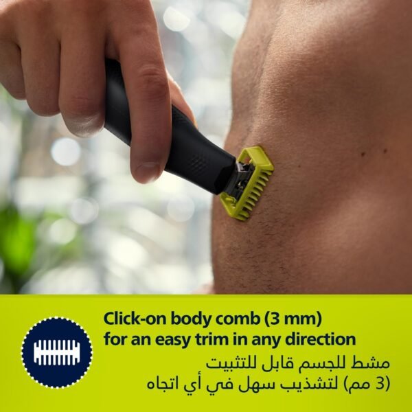 Philips OneBlade QP1424/10 | Trim, Edge & Shave Any Length | 2 Stubble Combs, Dual-Sided Blade | Wet & Dry Use, 30min Cordless - Image 8