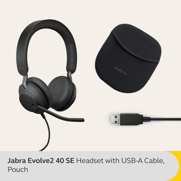 Jabra Evolve2 40 SE Wired Noise-Cancelling Stereo Headset With 3-Microphone Call Technology and USB-A Cable - MS Teams Certified, Works with All Other Platforms, Black - Image 2