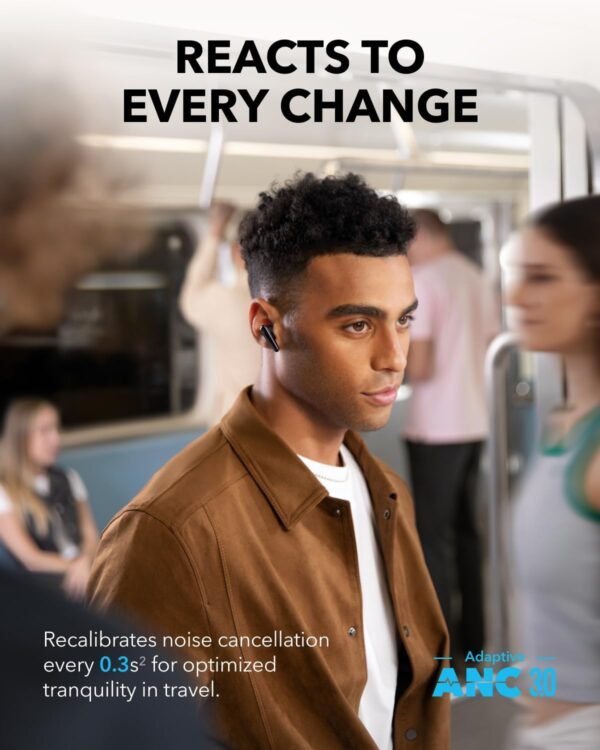 ANKER Soundcore Liberty 4 Pro Headphones, Noise Cancelling, 7 Sensors, 6 Mic AI Clear Calls, Touch Bar, Display, 10.5mm Driver, Titanium-Coated Tweeter, Digital Crossover, Glossy Black - Image 3