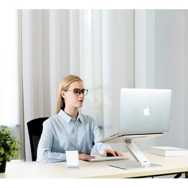 Aluminum Height Adjustable Laptop Stand For upto 11" - 15.6" Laptops - Ergonomic Laptop Stand for Desk, Aluminium Portable Laptop Riser Mount Stand for Laptop (Silver) - Image 5