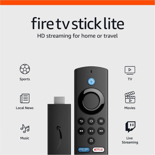 Amazon Fire TV Stick Lite with Alexa Voice Remote Lite, Plays 720p HD & 1080p FHD Video, 8GB Storage, BT 5.0, Dual-Band Wi-Fi 5, HDMI Connector, Stream Movies, Music, TV, Black - Image 2