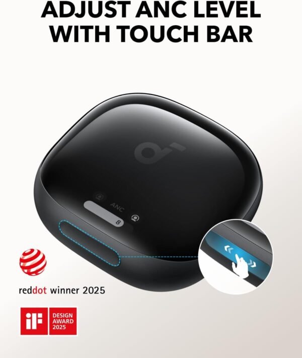 ANKER Soundcore Liberty 4 Pro Headphones, Noise Cancelling, 7 Sensors, 6 Mic AI Clear Calls, Touch Bar, Display, 10.5mm Driver, Titanium-Coated Tweeter, Digital Crossover, Glossy Black - Image 2