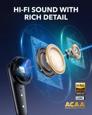 ANKER Soundcore Liberty 4 Pro Headphones, Noise Cancelling, 7 Sensors, 6 Mic AI Clear Calls, Touch Bar, Display, 10.5mm Driver, Titanium-Coated Tweeter, Digital Crossover, Glossy Black - Image 4