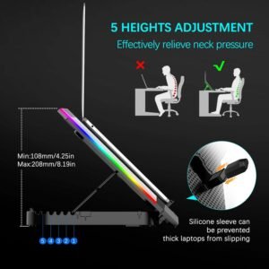 TopMate C11 Laptop Cooler Pad RGB Gaming Notebook Cooler, Laptop Fan Stand Adjustable Height With 6 Quiet Fans And Phone Holder, Computer Chill Mat, For 15.6-17.3 Inch Laptops - Blue LED Light-Black - Image 5