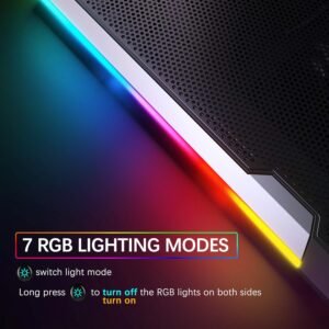 TopMate C11 Laptop Cooler Pad RGB Gaming Notebook Cooler, Laptop Fan Stand Adjustable Height With 6 Quiet Fans And Phone Holder, Computer Chill Mat, For 15.6-17.3 Inch Laptops - Blue LED Light-Black - Image 4