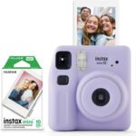 Fujifilm instax mini SE Instant Camera, with Bonus 10 pack Mini Film, Brightness Adjustment, Manual Switching System, Constant Firing Flash, 4 AA-size 1.5V Alkaline Batteries, Lavender