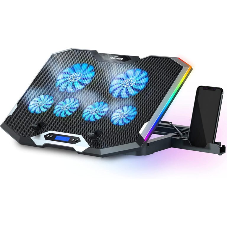TopMate C11 Laptop Cooling Pad RGB Gaming Notebook Cooler, Laptop Fan Stand Adjustable Height with 6 Quiet Fans and Phone Holder, Computer Chill Mat, for 15.6-17.3 Inch Laptops