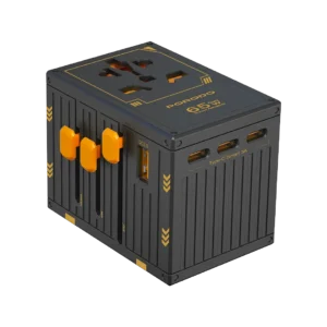 Porodo GaN 5-Port Travel Block Universal Charger, PD 65W Fast Charging, Built-in Safeguards, Dual Fuse, Fuse Protection, 4 USB-C, 1 USB-A, 2500W Max Rated Power (Gray