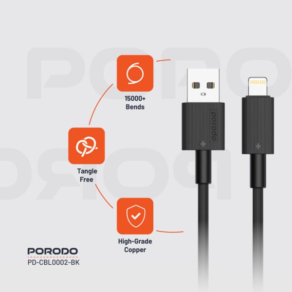 Porodo 3M USB-A to Lightning Durable Charging Cable - Image 9