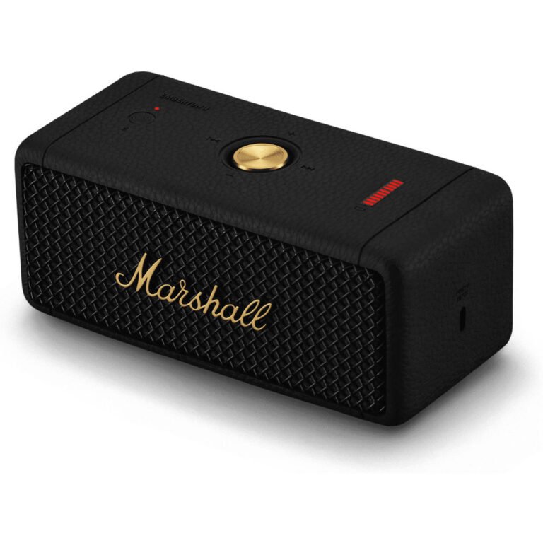 Marshall Emberton II Portable Bluetooth Speaker, 2" Dynamic Driver, Bluetooth 5.1, 30H Playtime, 10m Range, Multi Directional Control Knob, USB-C Connect, IP67 Rated, Black/Brass