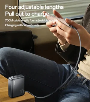 YESIDO YP70 10000mAh Power Bank Portable Charger with 70cm Retractable Type C Cable - Image 9