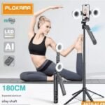 PLOKAMA Auto-A7 Pro AI 360° Rotating Tripod Portable Selfie Stick with Automatic AI Face Tracking - Black