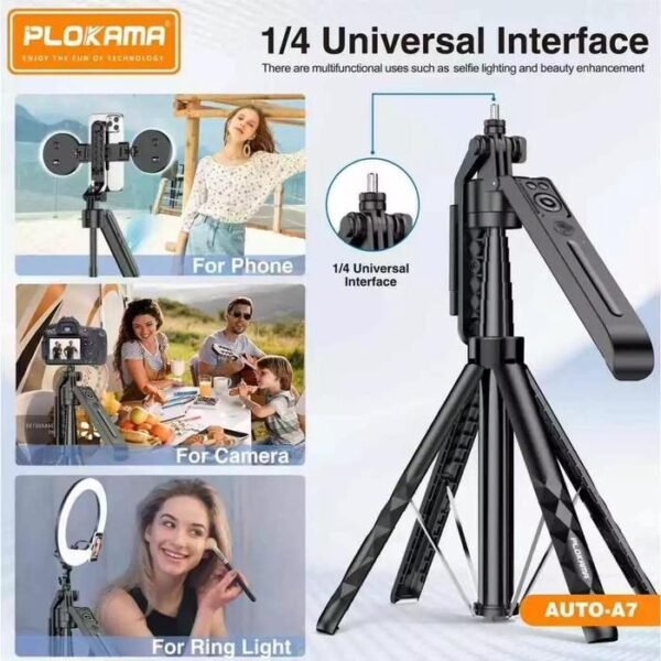 Plokama Auto-A7 AI 360° Rotating Tripod Portable Selfie Stick with Automatic AI Face Tracking - Image 7
