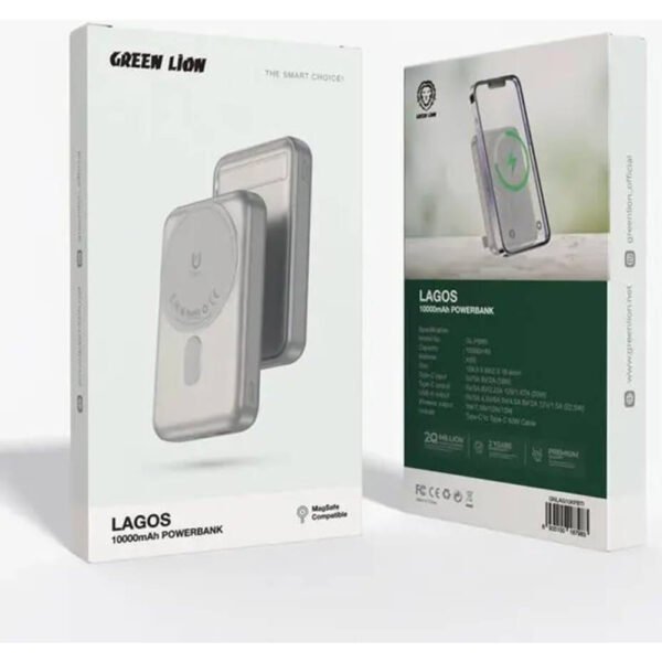 Green Lion Lagos Power Bank 10000mAh, PD 20W Fast Charging, Compatible with MagSafe, 15W Wireless Charging, Strong Magnetic Adsorption, Built-in Stand, Compact & Portable (Titanium) - Image 4