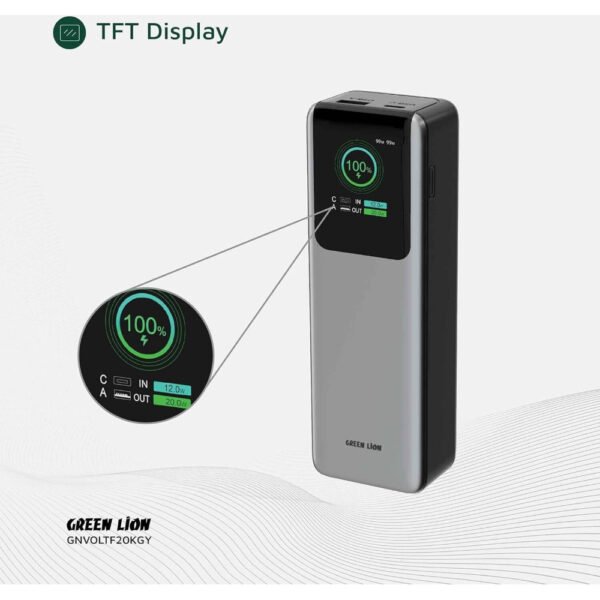 Green Lion Voltura 20000mAh Power Bank, PD 100W Fast Charging, TFT Display, Lightweight & Stylish Design, QC 22.5W USB-A Output, Wide Compatibility, Exquisite Appearance - Image 9