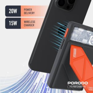 Porodo 10000mAh Power Bank, Compatible with MagSafe, Smart Thermal Cooling, Built-in Fan, Grip Stand, 20W PD, 15W Wireless Charging, LightningUSB-C Ports, Compatible with iPhone 16/15/14/13, S25 - Image 3