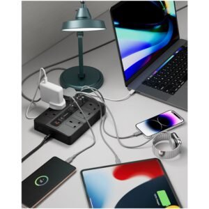 Porodo 6 AC 2 USB-A 24W & 4 USB-C PD 36W Multi-Port Super Hub 3M 3000W UK - Image 3