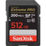 SanDisk 512GB Extreme PRO UHS-I SDXC Memory Card, Max Read Speed 200 MB/s, Max Write Speed 140 MB/s, UHS-I, V30, U3, Class 10, Records FHD, 3D & 4K Video