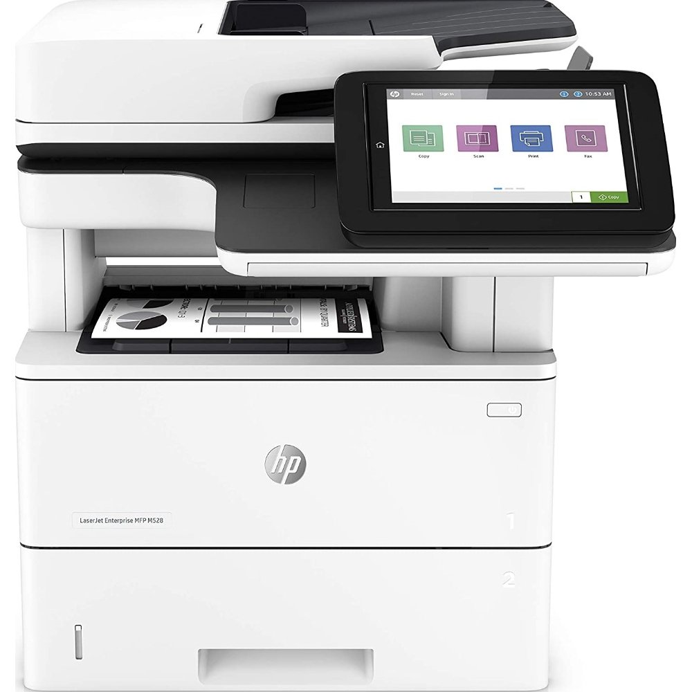 HP MFP M528dn Monochrome Laser Printer, Print Speed 45 ppm, 8.5 x 14" Flatbed Scanner, Print Speed 45 ppm, 1200 x 1200 dpi, 100-Sheet ADF, 8" Color Touchscreen,