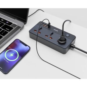 Green Lion GS-200 Power Socket 2500W, Flame Retardant, Overload Protection, 3 Universal Sockets, 3 USB-A Ports, USB-C Port PD 20W - Black - Image 4